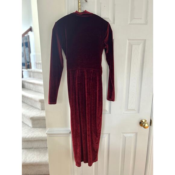 Rachel Rachel Roy Red Burgundy Crushed Velvet Draped Long Sleeve Sheath Dress - Picture 3 of 4